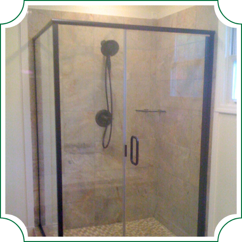 square framed shower with black frame