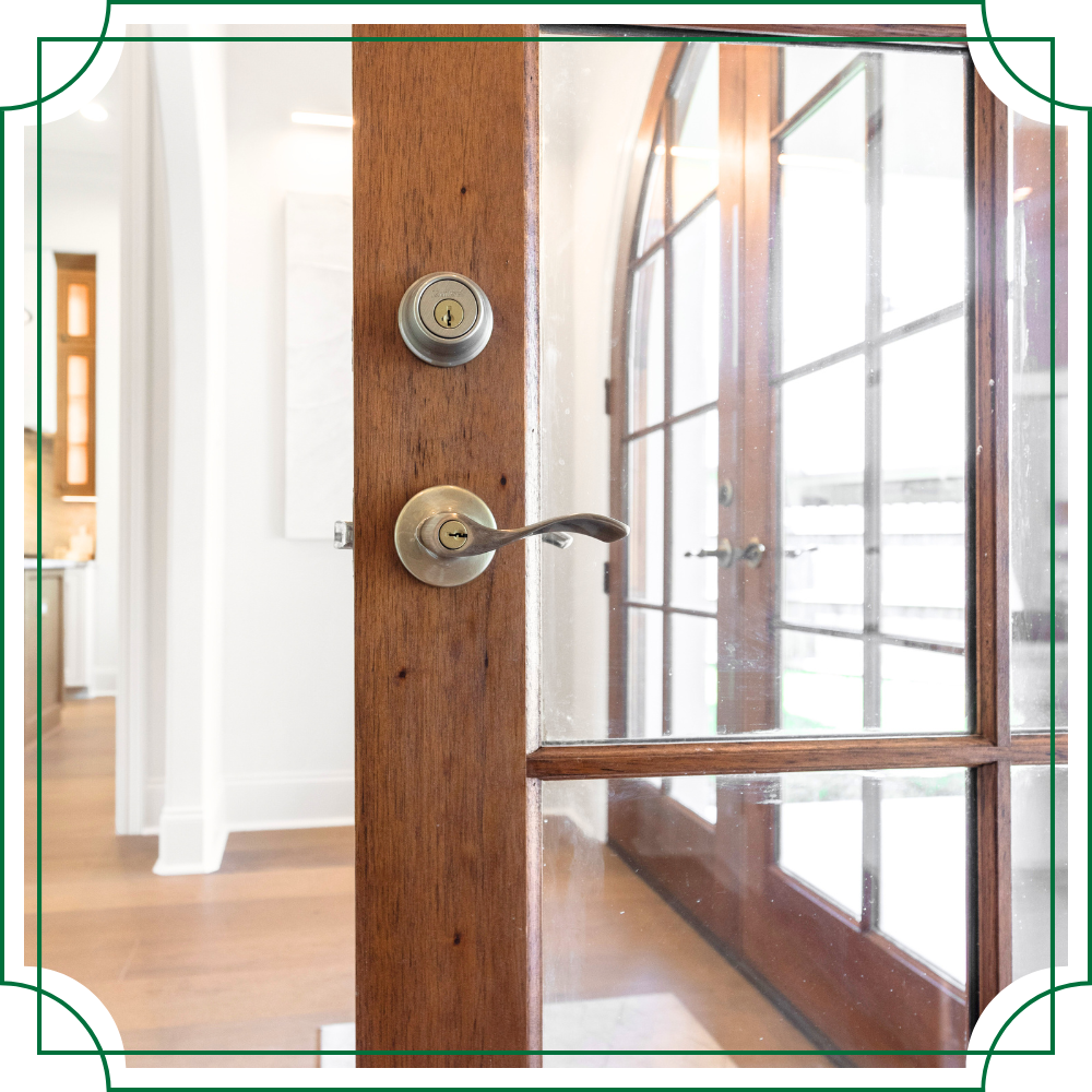 wooden door frame with new glass window panes
