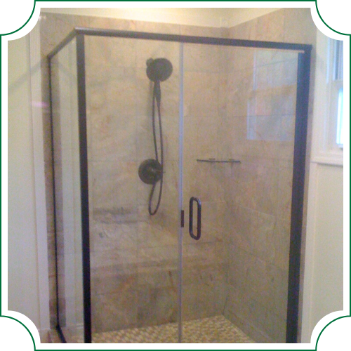 square framed shower with black frame