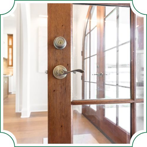 wooden door frame with new glass window panes